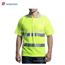 Kundenspezifisches hohes Visibility-hallo Vis-Polo-T-Shirt mit reflektierenden Band-Limonen grünen kurzen Hülsen Sicherheits-Arbeitskleidungs-Tasche